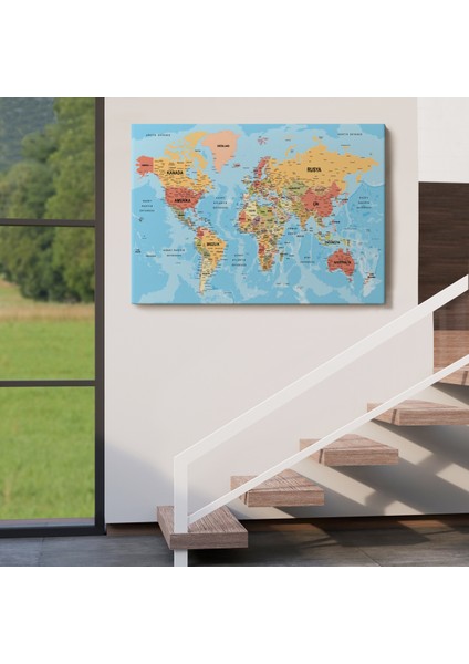Dünya Haritası Türkçe Kanvas Tablo Ayrıntılı Dekoratif-Okyanuslu 2162 indirimleri