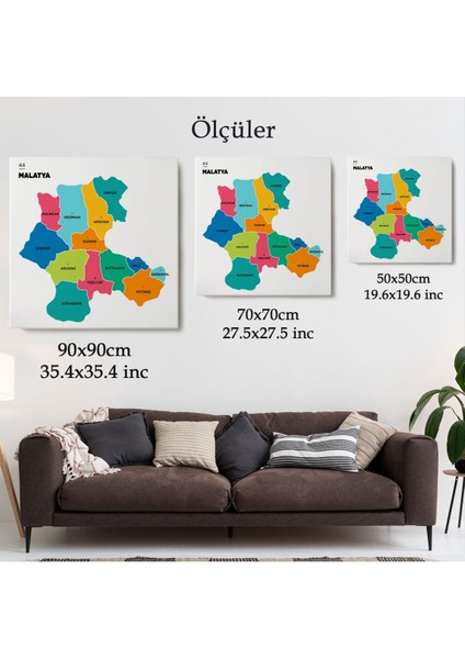 Malatya İli ve İlçeler Haritası Dekoratif Kanvas Tablo 1409