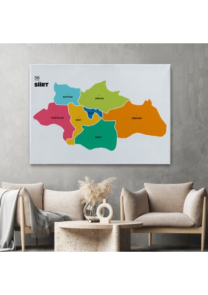 Siirt İli ve İlçeler Haritası Dekoratif Kanvas Tablo 1448