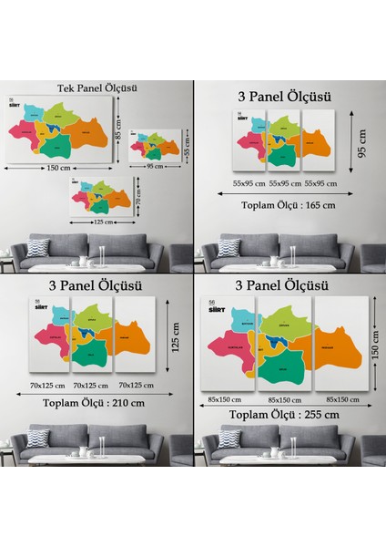 Siirt İli ve İlçeler Haritası Dekoratif Kanvas Tablo 1448 indirimleri
