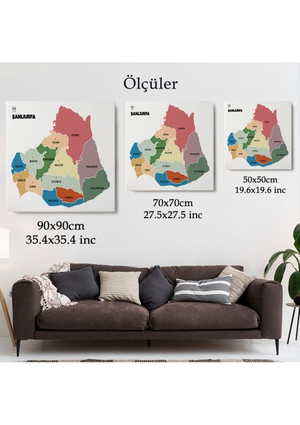 Şanlıurfa İli ve İlçeler Haritası Dekoratif Kanvas Tablo 1458