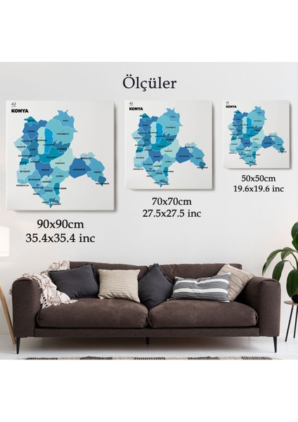 Konya İli ve İlçeler Haritası Dekoratif Kanvas Tablo 1405 indirimleri