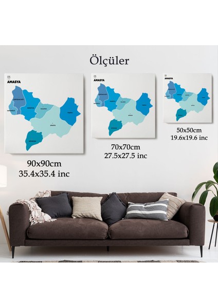 Amasya İli ve İlçeler Haritası Dekoratif Kanvas Tablo 1261 indirimleri