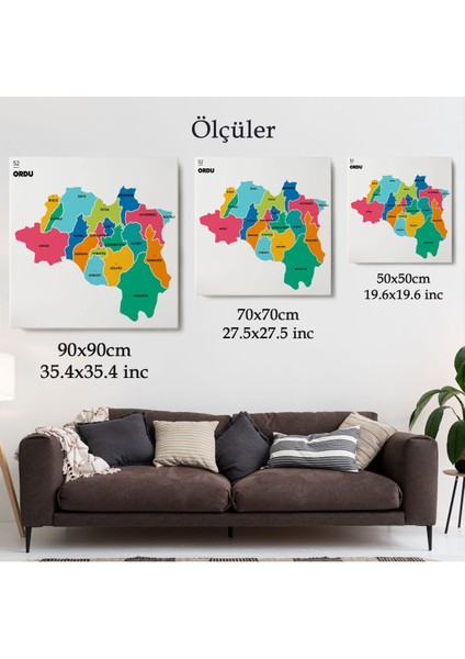 Ordu İli ve İlçeler Haritası Dekoratif Kanvas Tablo 1433 indirimleri