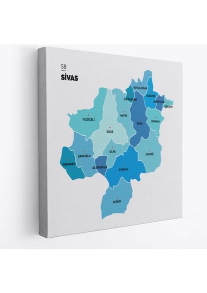 Sivas İli ve İlçeler Haritası Dekoratif Kanvas Tablo 1456 fiyatları