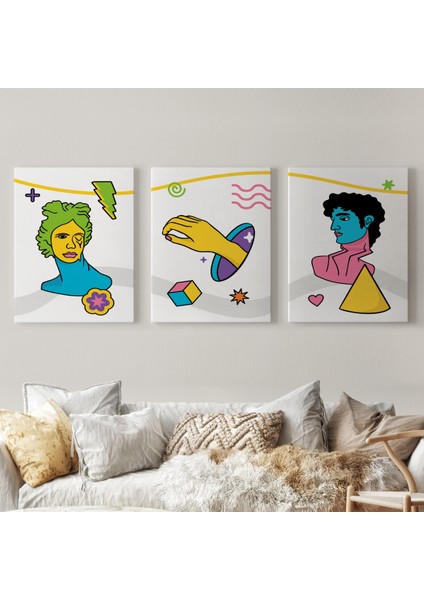 Pop Art Renkli Dekoratif Duvar Tablosu Üçlü Set-ES-117