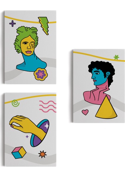 Pop Art Renkli Dekoratif Duvar Tablosu Üçlü Set-ES-117 fiyatları