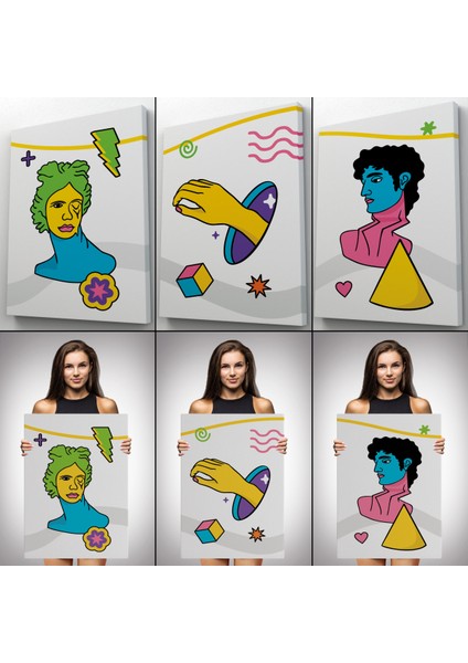 Pop Art Renkli Dekoratif Duvar Tablosu Üçlü Set-ES-117 modelleri