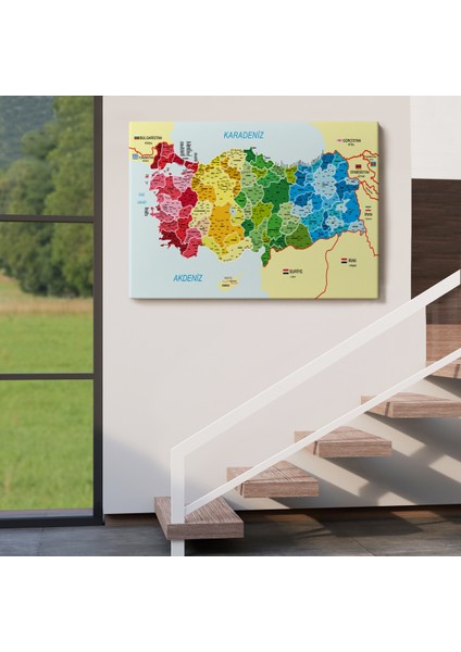 Türkiye Haritası Kanvas Tablo İl ve İlçeli Ayrıntılı Eğitici Komşulu Tablo 3021 indirimleri