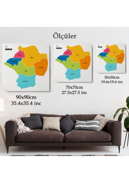 Niğde İli ve İlçeler Haritası Dekoratif Kanvas Tablo 1430 indirimleri