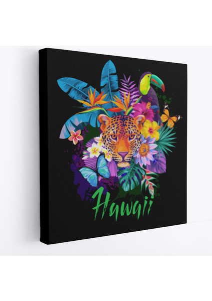 Hawai Temalı Leopar Dekoratif Kanvas Tablo-5814