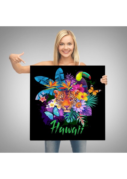 Hawai Temalı Leopar Dekoratif Kanvas Tablo-5814