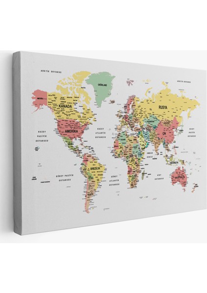 Türkçe Dünya Haritası Dekoratif Kanvas Tablo Son Derece Detaylı 1626 fiyatları