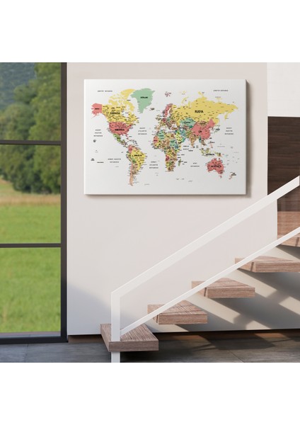 Türkçe Dünya Haritası Dekoratif Kanvas Tablo Son Derece Detaylı 1626 indirimleri