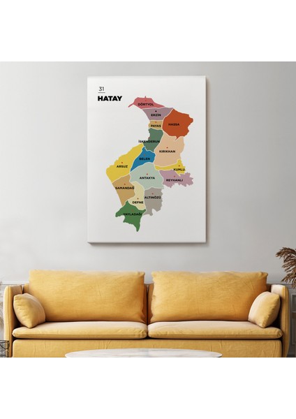 Hatay İli ve İlçeler Haritası Dekoratif Kanvas Tablo 1355