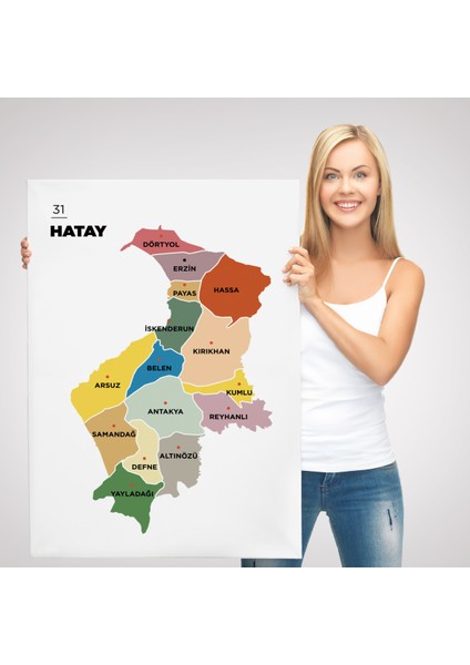 Hatay İli ve İlçeler Haritası Dekoratif Kanvas Tablo 1355 modelleri
