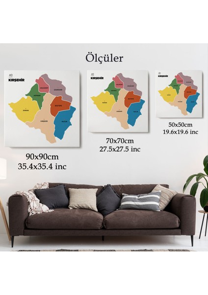 Kırşehir İli ve İlçeler Haritası Dekoratif Kanvas Tablo 1398 indirimleri