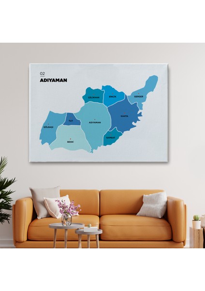 Adıyaman İli ve İlçeler Haritası Dekoratif Kanvas Tablo 1249