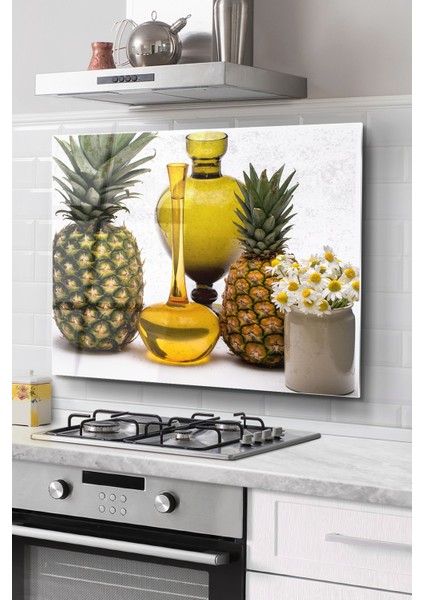 Ocak Arkası Cam Koruyucu Tezgah Ankastre Arkası Koruyucu | Ananas Desenli