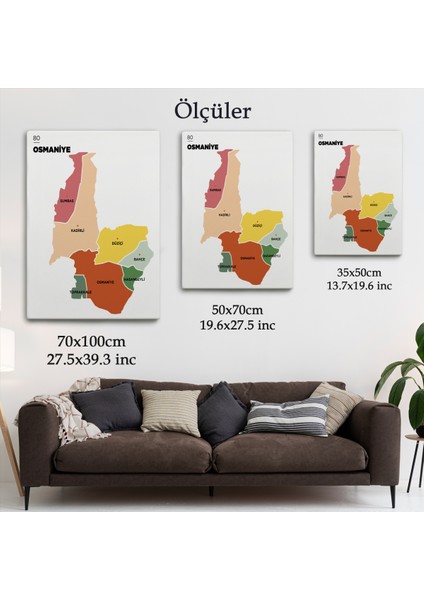 Osmaniye İli ve İlçeler Haritası Dekoratif Kanvas Tablo 1437 indirimleri