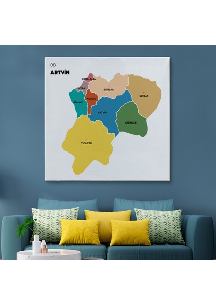 Artvin İli ve İlçeler Haritası Dekoratif Kanvas Tablo 1274