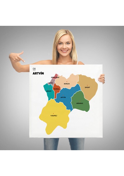 Artvin İli ve İlçeler Haritası Dekoratif Kanvas Tablo 1274 modelleri