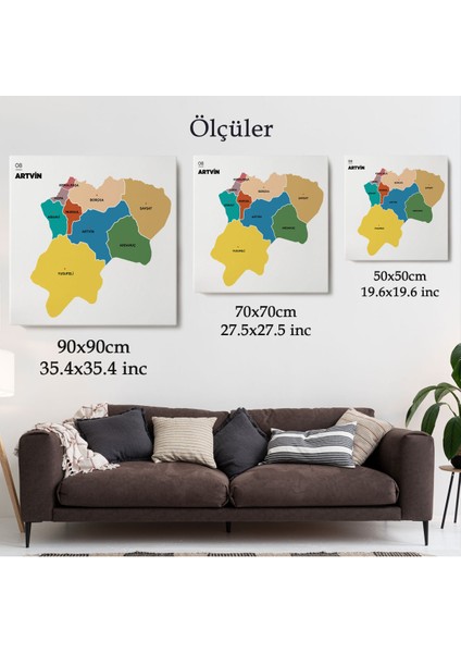 Artvin İli ve İlçeler Haritası Dekoratif Kanvas Tablo 1274 indirimleri