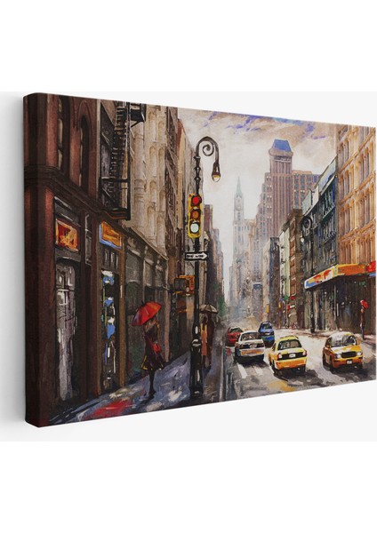 New York Sokakları ve Sarı Taksi Yağlıboya Görünüm Tablo-3550