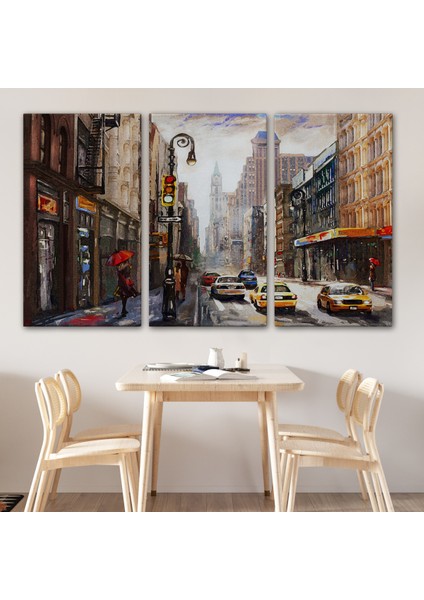 New York Sokakları ve Sarı Taksi Yağlıboya Görünüm Tablo-3550