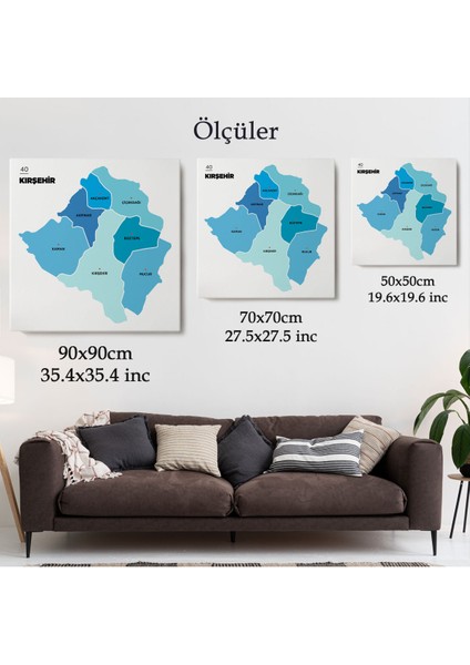 Kırşehir İli ve İlçeler Haritası Dekoratif Kanvas Tablo 1399 indirimleri