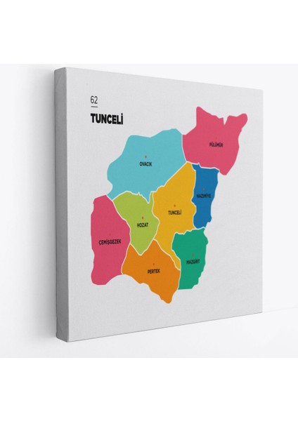 Tunceli İli ve İlçeler Haritası Dekoratif Kanvas Tablo 1472