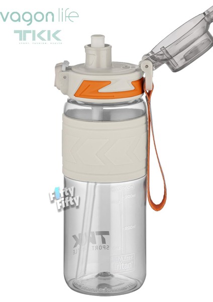 Tkk 600 ml Çift Kullanım Pipetli/rahat Içim Bpa Içermeyen Taşıma Askılı Tritan Su Matarası FFTKK1019-600