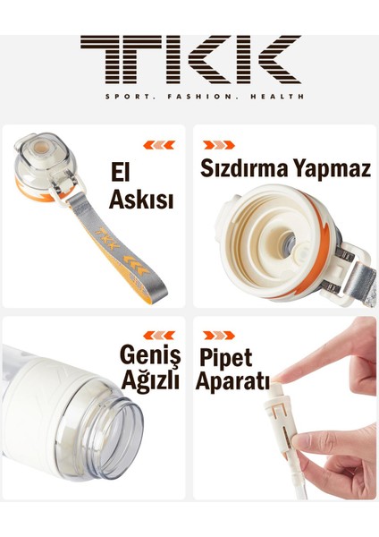 Tkk 600 ml Çift Kullanım Pipetli/rahat Içim Bpa Içermeyen Taşıma Askılı Tritan Su Matarası FFTKK1019-600