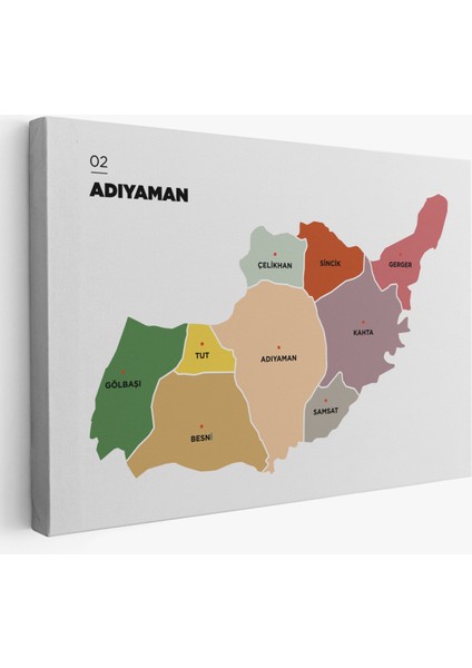 Adıyaman İli ve İlçeler Haritası Dekoratif Kanvas Tablo 1250 fiyatları