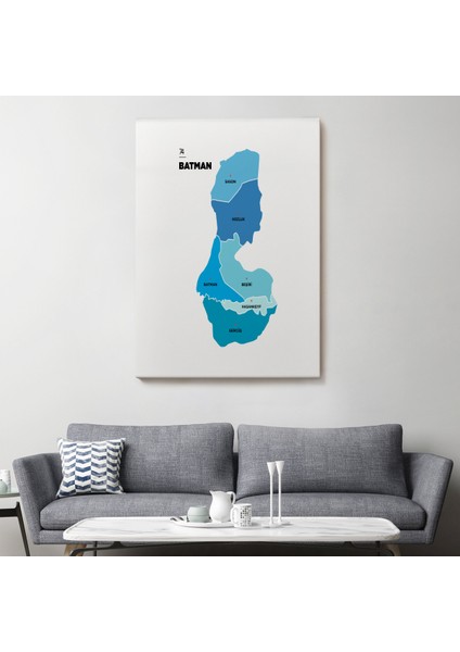 Batman İli ve İlçeler Haritası Dekoratif Kanvas Tablo 1287