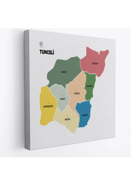 Tunceli İli ve İlçeler Haritası Dekoratif Kanvas Tablo 1473