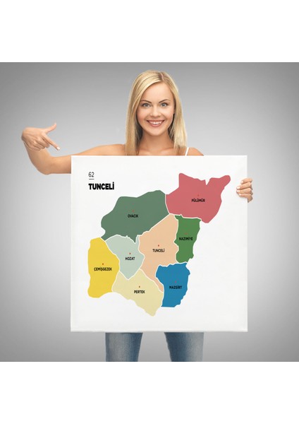 Tunceli İli ve İlçeler Haritası Dekoratif Kanvas Tablo 1473