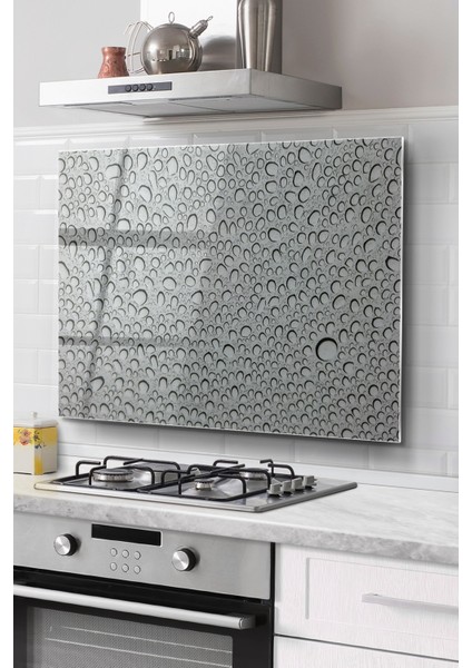 Ocak Arkası Cam Koruyucu Tezgah Ankastre Arkası Koruyucu | Su Damlaları Desenli