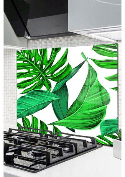 Cam Ocak Arkası Koruyucu Ankastre Arkası Koruyucu | Yeşil Yaprak