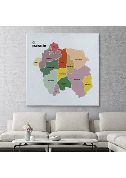 Eskişehir İli ve İlçeler Haritası Dekoratif Kanvas Tablo 1340