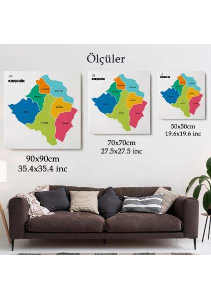 Kırşehir İli ve İlçeler Haritası Dekoratif Kanvas Tablo 1397