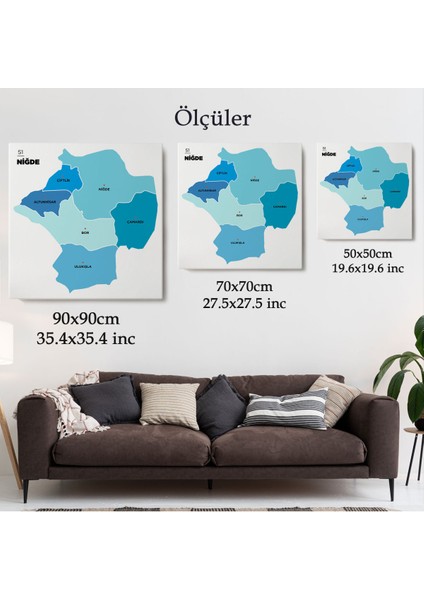 Niğde İli ve İlçeler Haritası Dekoratif Kanvas Tablo 1432 indirimleri