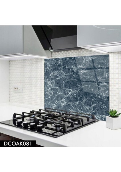 Cam Ocak Arkası Koruyucu | Mavi Mermer Desenli