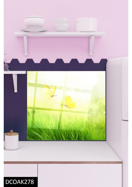 Cam Ocak Arkası Koruyucu | Sarı Kelebekler fiyatları