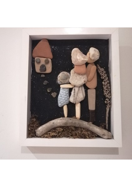 Özel Tasarım Çakıl Taşı Tablo Aile Temalı Pebble Art