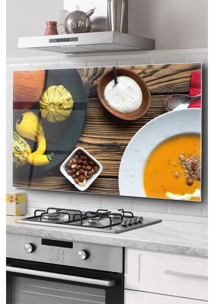 Ocak Arkası Cam Koruyucu Tezgah Ankastre Arkası Koruyucu | Çorba Desenli