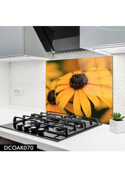 Cam Ocak Arkası Koruyucu | Sarı Papatya Model