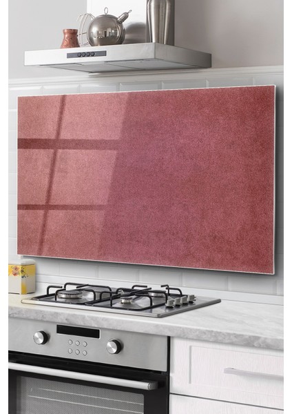 Ocak Arkası Cam Koruyucu Tezgah Ankastre Arkası Koruyucu | Kırmızı Duvar Desenli