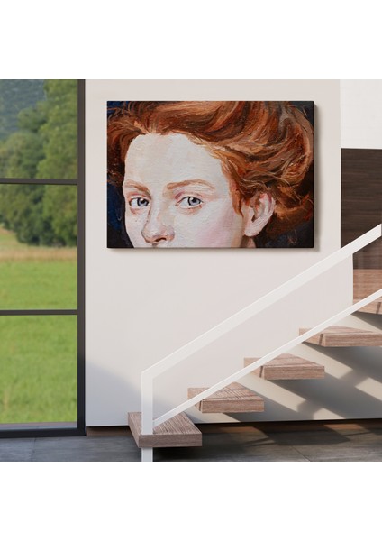 Kızıl Saçlı Kadın Yağlıboya Görünüm Dekoratif Tablo-3741 indirimleri
