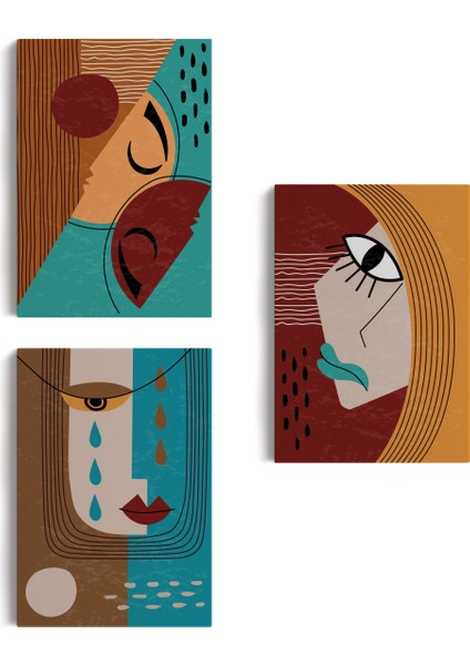 Yaratıcı Soyut Geometrik 3'lü Portre Seti Kanvas Duvar Tablosu-Ad-4 fiyatları